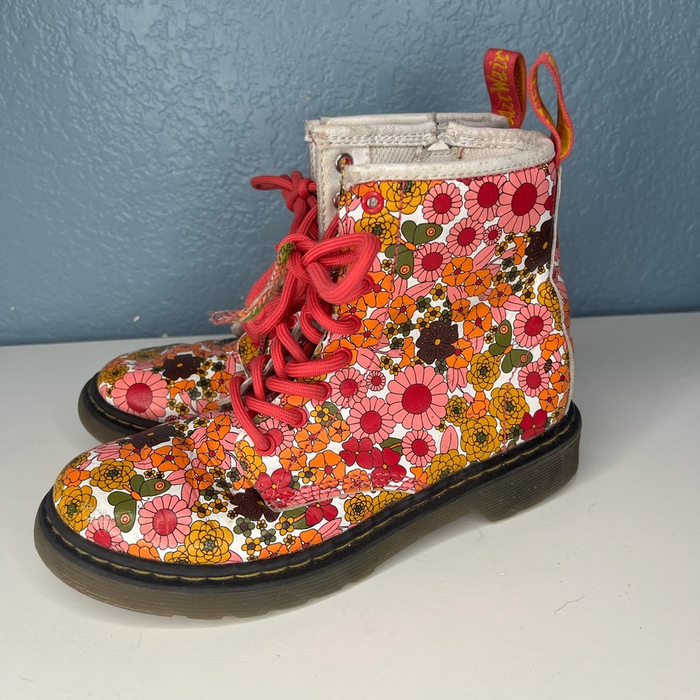 Doc Dr Martens Girls Pink Orange Floral Delaney Boots